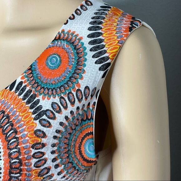 Adore Sequin Sleeveless Retro Dress Orange Cream Tan Black Turquoise Size Medium - Picture 4 of 13